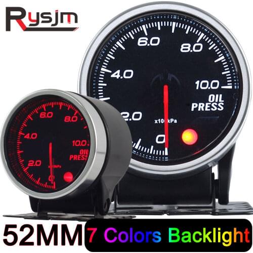 2 Inch 52MM Oil Press Gauge Smoke Lens 0-10 Bar PSI Oil Pressure Meter With Stepper Motor Oil Pressure Sensor 1/8NPT Turbo Boost