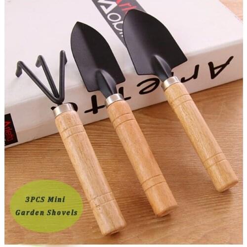 3pcs Mini Garden Shovel Wooden Handle For Flowers Potted Plant Tools Rake Spade Gardening Tools