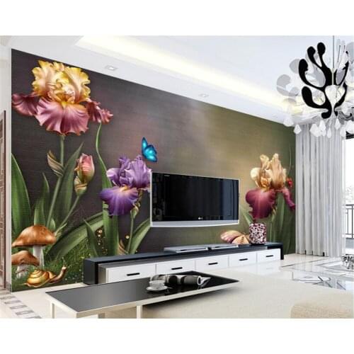 Beibehang Custom wallpaper home background decoration 3d wallpaper hand painted watercolor flower lily butterfly 3d wallpaper