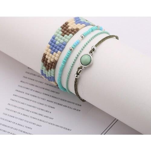 4pcs/set Handcraft Boutique Fashion Multilayer Crystal Stone Beads Strand Bracelets Bangles Mini Measle Boho Mujer