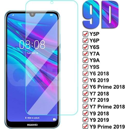 9D Tempered Glass For Huawei Y6 Y7 Y9 Prime 2018 2019 Screen Protector Y5P Y6P Y6S Y7A Y7P Y7S Y8P Y8S Y9A Y9S Protective Glass
