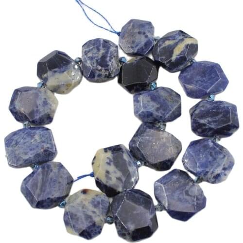 APDGG Natural Chunky Faceted Blue Sodalite Blue-vein stone Rectangle 15.5" Strand Jewelry Making DIY