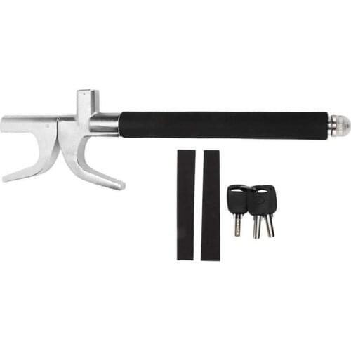 U-Type Car Steering Wheel Lock Extendable Anti Theft Security Device with 3 Keys Universal for Car Aluminum Alloy Silver + Black