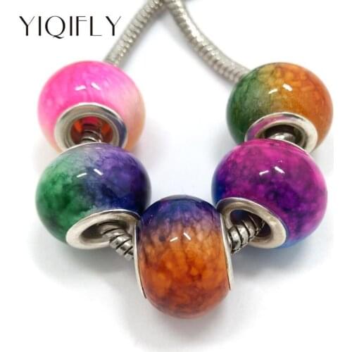 Free Shipping 50pcs 15mm Silver Plated Core mix Colors Big Hole Black Glass Beads fit European Jewelry Bracelet Charms DIY