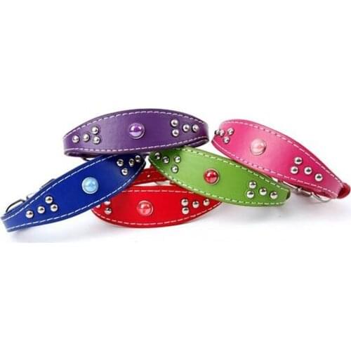 Free Shipping Pet Leads PU Leather Rhinestones Puppy Pet Dog Collar Fashion Pet Collar Blue Purple Red Green Can Choose