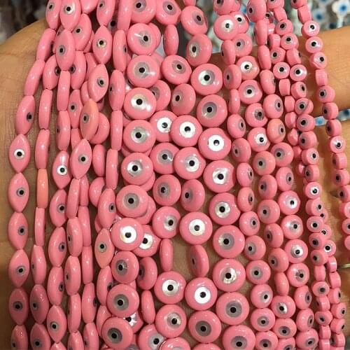 10Pcs 6/8/10/12mm Round Pink Evil Eye Beads Map Mother of Pearl Shell Beads For Making DIY Jewelry Necklace Bracelet Accessories