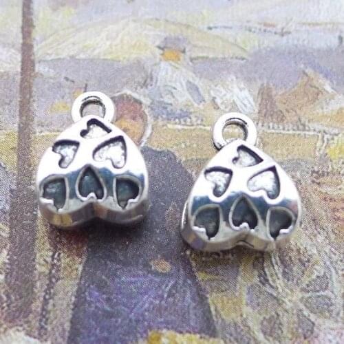 20PCS/Lot 8mm*12mm Heart Bead Antique Silver Color Feather Charms For DIY Jewelry Making Handmade Craft Bracelet for Women