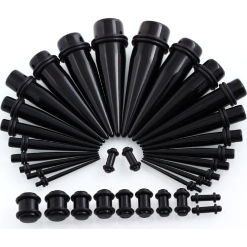 36 Pcs/Lot Black Acrylic Ear Expander Piercing 14g--00g Ear Taper & Plugs Tunnel Kit Stretcher Gauges Body Jewelry