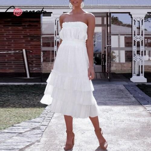 Conmoto Two-Piece White Strapless Split Dress Ruffle Sleeveless Long Dress Women Elegant Party Dress Vestidos