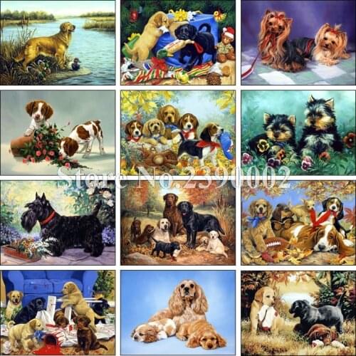 DIY 5D Diamond Mosaic Dog Family 3D Diamond Painting Cross Stitch Kits Handmade Diamond Embroidery Christmas Rhinestone