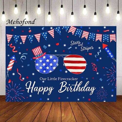 Mehofon Photography Background American Flag Independence Sunglasses Our Little Firecracker Happy Birthday Backdrop Photo Studio