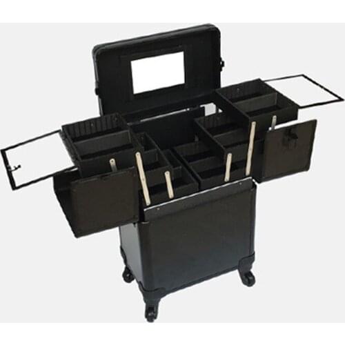 Pink/Black Cosmetic Train Case Makeup Artist Locking Rolling Organizer Trolley Box Key