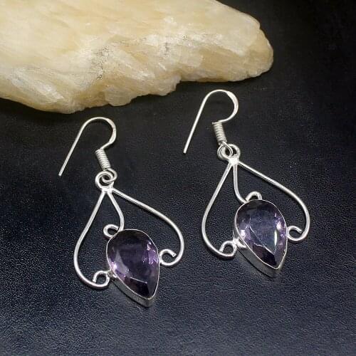 Gemstonefactory Big Promotion Single Unique 925 Silver Purple Amethyst Teardrop Women Ladies Gifts Dangle Drop Earrings 20212049