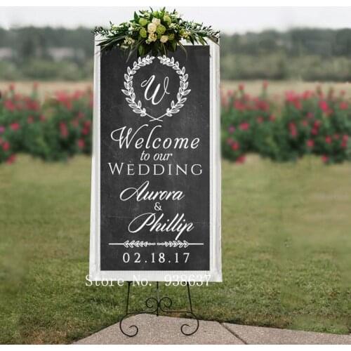 Personalized Wedding Welcome Sign Wall Decal-Welcome to Our Wedding Custom Name Vinyl Stickers for Wedding or Chalkboard ZA120