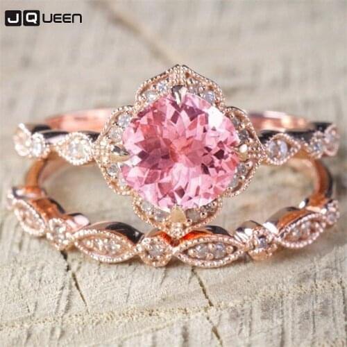 Exquisite Lovely Pink Color Crystal Rose Gold Ring Geometric Square Set Ring For Women Engagement Ring Tiny Set Finger Jewelry
