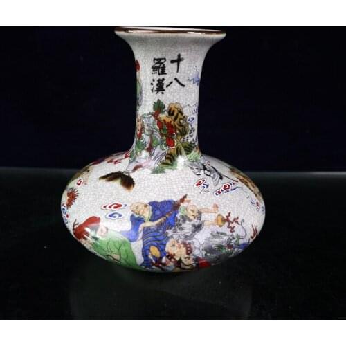 Chinese Ceramics Open Pastel Famille Rose Porcelain Eighteen Arhats Figure 18 Saints or Arhats Pattern Oblate Flat Belly Bottle