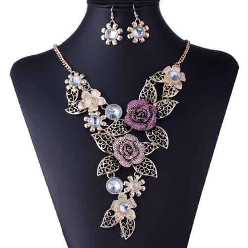 Classic Womens Wedding Jewelry Set Silver Color Fine Necklace Flower Earrings Accessory Gift African Jewelry Set Bisuteria #YJ