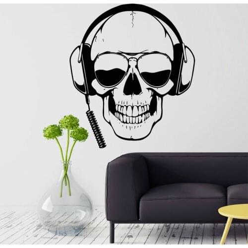 Cool Skull Headphones Gamer Sunglasses Wall Sticker Vinyl Home Decor for Boys Room Rock Music Decals Removable Wallpaper A943