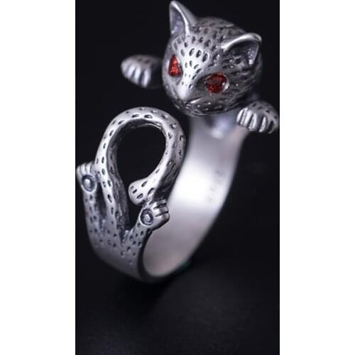 Creative Leopard Ring For Women Real 925 Sterling Silver Fashion and Vintage Hip Hop Adjustable Hand Jewelry
