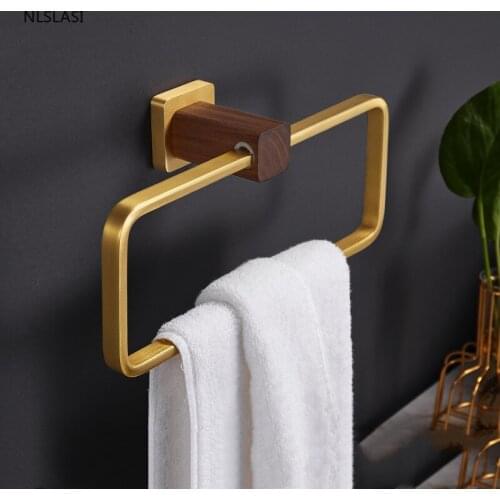 Punch-free Creative Golden Square Aluminum Towel Bar Towel Rack Bathroom Accessorise Wall-mounted Towel Rack Storage Holder