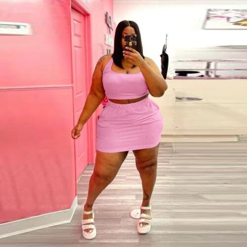 Summer New Style Solid Color Plus Size Womens Fashion Sports Short Skirt Suit Casual Two-Piece Suit