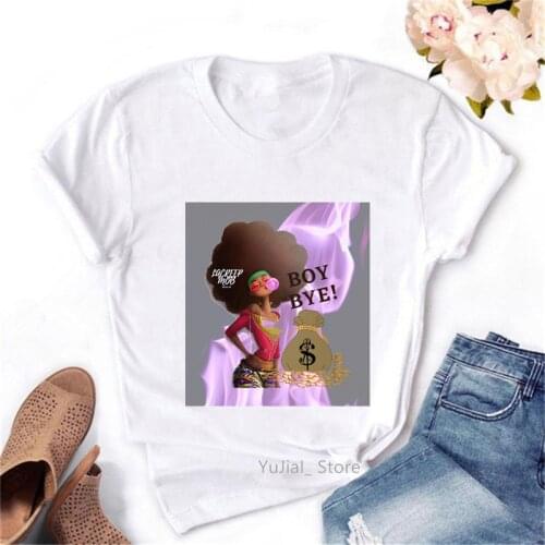 2021 Hot Sale Cool Black Girls Blowing Bubbles Print Tshirts Women Boy Bye Money T Shirt Femme Melanin Poppin T-Shirt Female