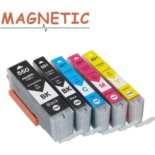 Magentic 5pc PGI550 CL551 compatible ink cartridges for canon PIXMA IP7250 MX925 MG5450 MG5550 IX6850 MX725 PGI 550 CLI 551
