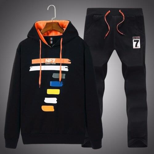 Sweat Suits Mens Joggers Set Print Sweatpants Tracksuits Sets Hooded Sweatshirt + Pants Suits Mens Winter 2 Pieces Sportswear