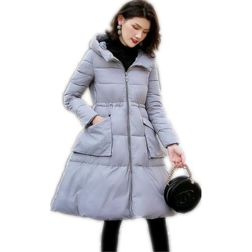 New Winter Women A-Line Jackets2018Fashion Down Cotton Jacket Female Cloak Winter Coats Hooded With Large Pockets Thick CoatQ852