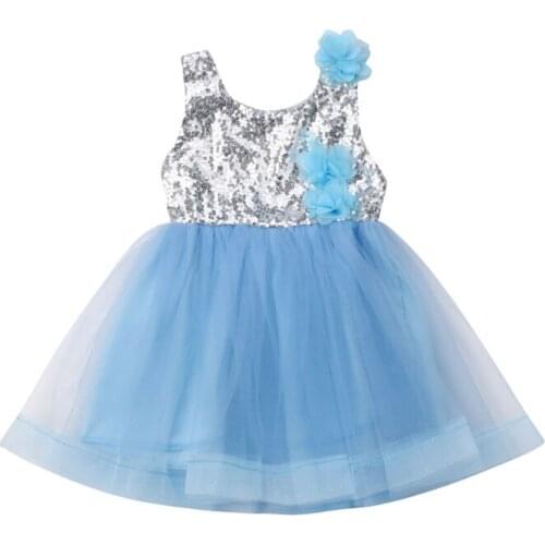 2019 New 2-7Y Toddler Kids Girls Dress Party Princess Gown Sequin Lace Patchwork 3D Flowers Sleeveless Costume Clothing Dress