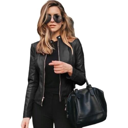 The New Fall/winter 2021 Womens Fashion Leather Suit Jacket Jacket Womens Zipper Slim Short Locomotive Womens Jacket