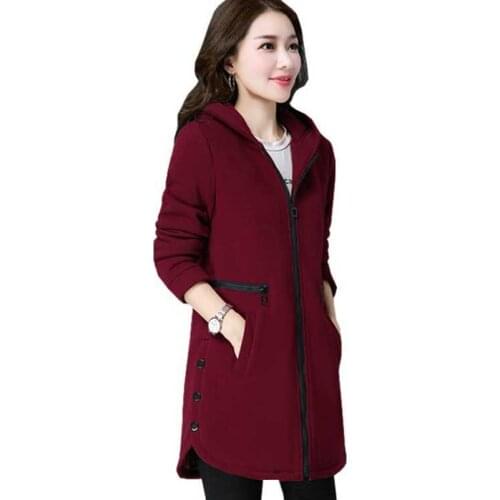 Mom Wear Hooded Zipper Plus Fleece Coats 2020 New Mid-Length Autumn Outerwear Winter Thick Trendy Womens Jacket L12