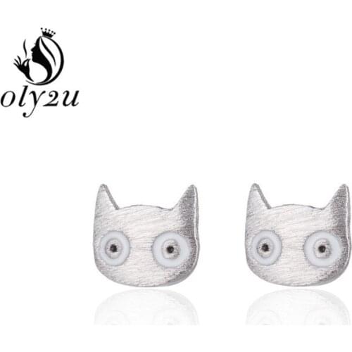 Oly2u New Vintage Lovely Cat Head Ear Stud Earring for Women Pet Cat Animal Earrings Christmas Gift brinco de meninas