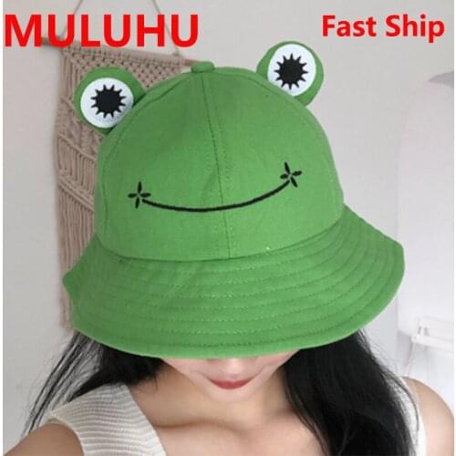 Frog Bucket Hat Cartoon Animals Parent-child Cotton Child Cap Summer Panama Fashion Fold Shading Sun Fishing Fisherman Hats