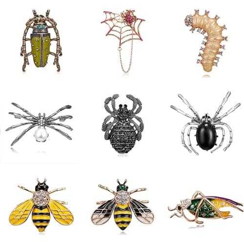 Bees Cicada Grasshopper Spider Web Full Rhinestone Semi-precious Pearl Caterpillar Rhinestone Painting Oil Enamel Animal Brooch