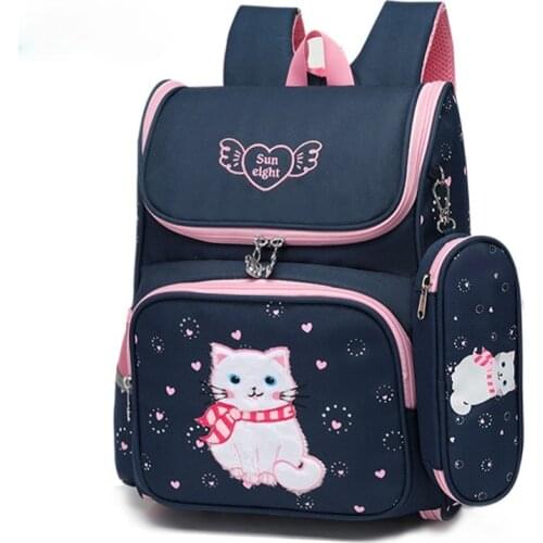 Drop Shipping Cat Girl Backpack 1-3 Grade School Bags Cartoon Pattern School Backpacks for Kid Girl Children Bag