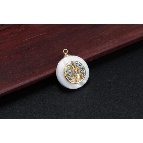Rainbow cz glass paved tree of life tag charm white water drop shell pendant & choker necklace for women