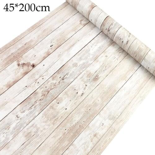 Self Adhesive Old Wood Grain Wallpaper Waterproof Old Furniture Stickers Wooden Door Wardrobe Desktop PVC Wall Papers 45x200cm