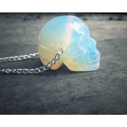 Opal Quartz Necklace Human Skull Crystal Skull Necklace