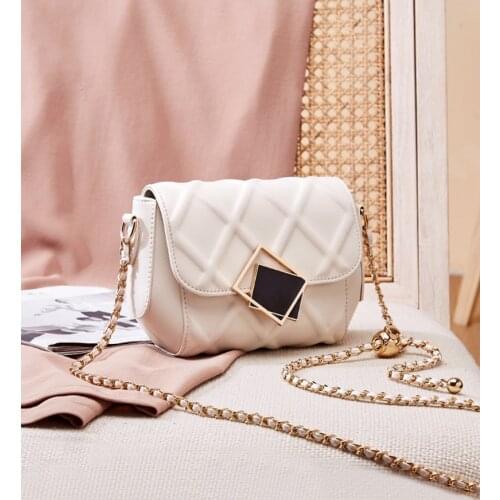 Light luxury rhibogram all-match fashion women bag cowhide magnetic button small gold ball chain cross-slung shoulder bag