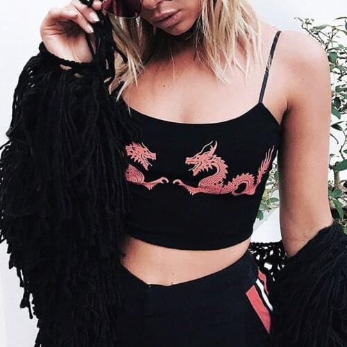 New Crop Top Cotton Dragon Print Slim Waist Fashion Sexy Cropped Camisole Women Black sleeveless Women Vest Streetwear топы