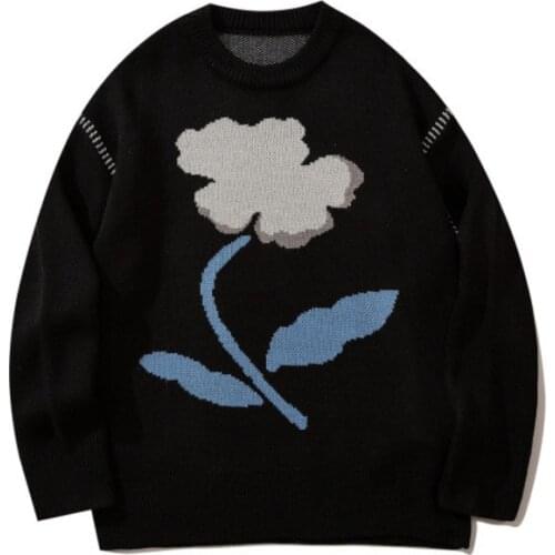 Hip Hop Knitwear Mens Sweaters 2021 Harajuku Fashion Flower Print Male Loose Tops Casual Streetwear Pullover Sweaters Unisex