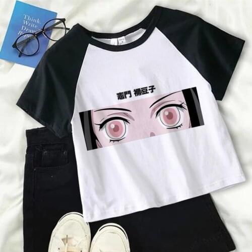 Harajuku Crop Top T Shirt Japanese Anime Demon Slayer Kimetsu No Yaiba 2021 Summer Hip Hop Tshirt Short Sleeve Tops Tees Female
