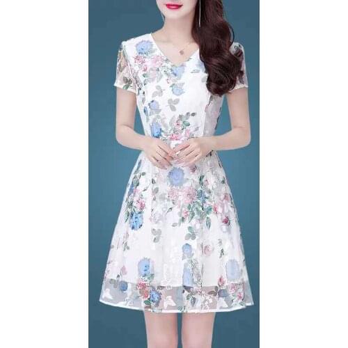 Party Dress Plus Size Embroidery Vintage Christmas Dress Lace Women summer Elegant Short Sleeve V Neck Sexy New Year S~4XL 7630