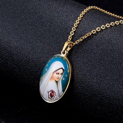 Catholic Our Lady of Guadalupe Pendant Necklace Virgin Mary Sacred Heart Religious Art Vintage Women Men Titanium Steel Jewelry
