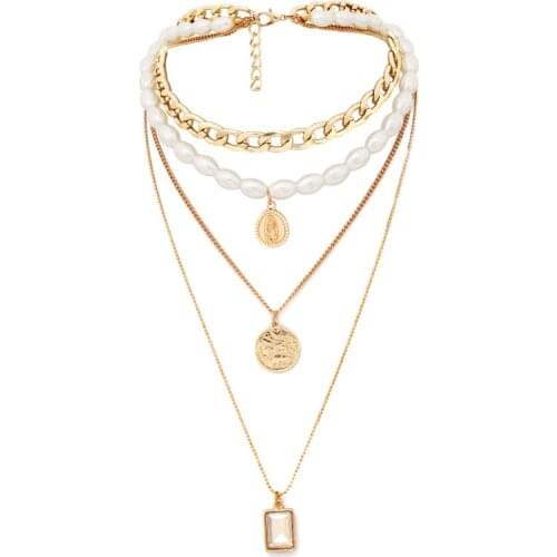 Shell Pearl Chain Necklace Geometric Luxury Multi-layer Collares De Moda In Charm Stretch Fashion Neck Jewelry Handmade gifts