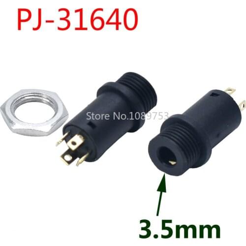 10Pcs 3.5mm headphone jack PJ-31640 with nut four gold plated copper two channel with wheat vertical audio base