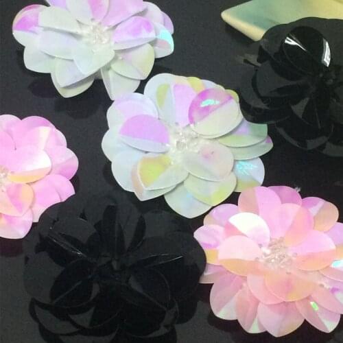 Flower Beads Patch Hand Sewing Black White Pink Flowers Patches for Clothing Footwear Decorative 10pcs Wholesale Price