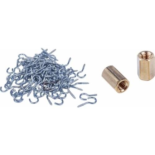 100Pcs Thread 1.2Inch Long Eye Bolt Eyelet Hook Screw & 25Pcs M4 X 10mm Female Threaded Brass Hex Standoff Pillar Spacer