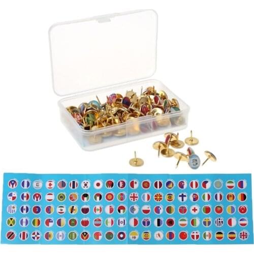 194pcs/box Map Tacks National Flag Glue Thumbtack Push Pins Notice Board Markers K92C